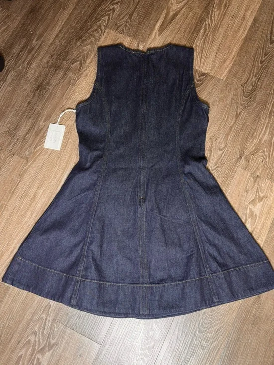Sleeveless Dark Indigo Denim Mini Dress with Button Pocket Detail - Picture 4 of 6